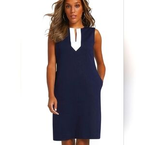 Coastal Navy & White Cotton Shift Dress | Effortless Chic M